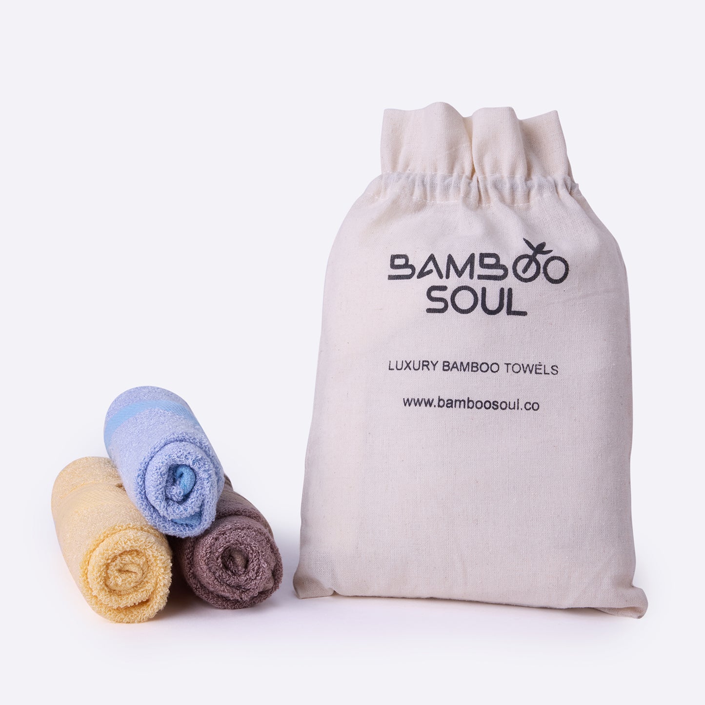 Bamboo Soul Bamboo Face Towel | Ultra Absorbent & Super Soft | 30 x 30 cm - 550 GSM | Pack of 3 – Blue-Yellow-Dark Beige