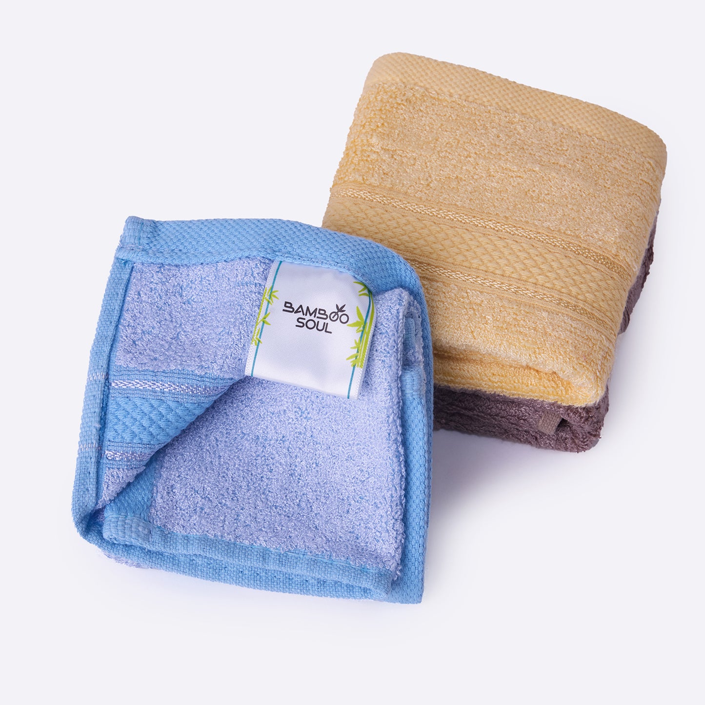 Bamboo Soul Bamboo Face Towel | Ultra Absorbent & Super Soft | 30 x 30 cm - 550 GSM | Pack of 3 – Blue-Yellow-Dark Beige