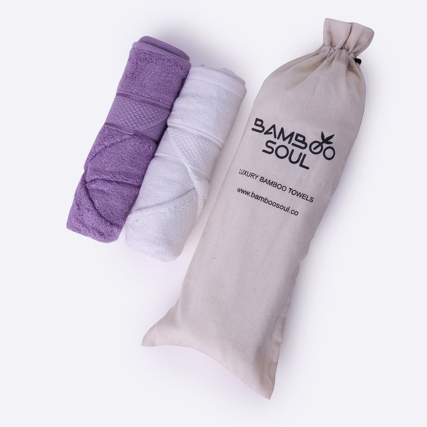 Bamboo Soul Bamboo Hand Towel | Ultra Absorbent & Super Soft | 40 x 60 cm - 550 GSM | Pack of 2 – White-Purple