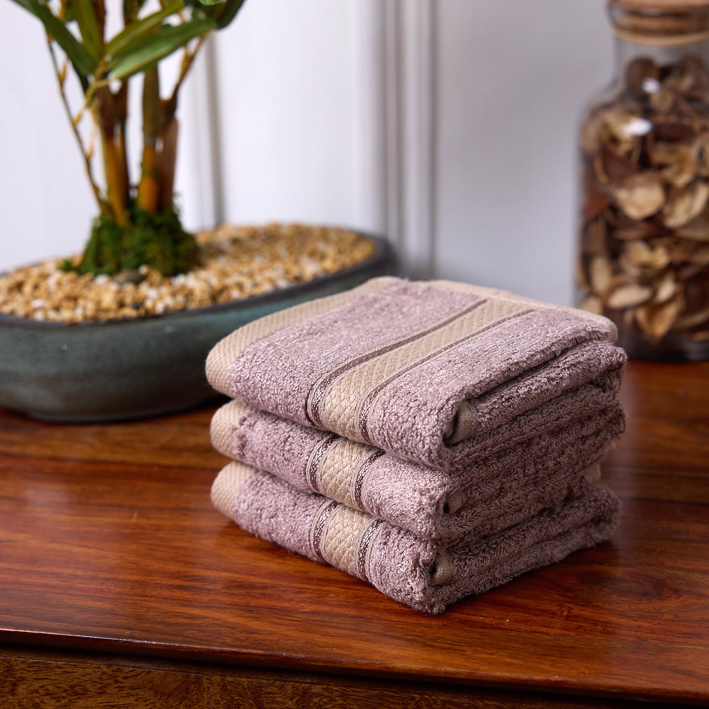 Bamboo Soul Bamboo Face Towel | Ultra Absorbent & Super Soft | 30 x 30 cm - 550 GSM | Pack of 3 – Dark Beige