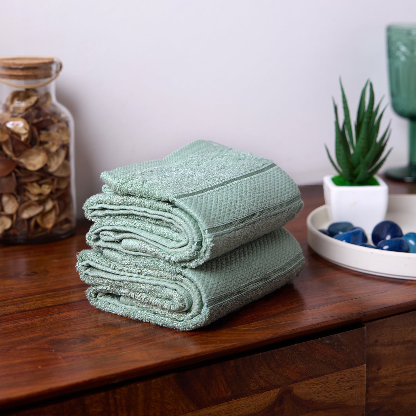 Bamboo Soul Bamboo Hand Towel | Ultra Absorbent & Super Soft | 40 x 60 cm - 550 GSM | Pack of 2 – Mint Green