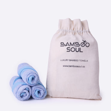 Bamboo Soul Bamboo Face Towel | Ultra Absorbent &amp; Super Soft | 30 x 30 cm - 550 GSM | Pack of 3 – Sky blue