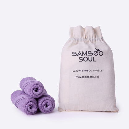 Bamboo Soul Bamboo Face Towel | Ultra Absorbent & Super Soft | 30 x 30 cm - 550 GSM | Pack of 3 – Purple
