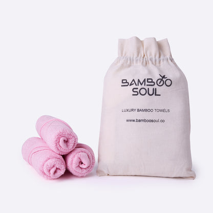 Bamboo Soul Bamboo Face Towel | Ultra Absorbent & Super Soft | 30 x 30 cm - 550 GSM | Pack of 3 – Pink