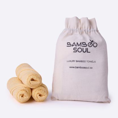 Bamboo Soul Bamboo Face Towel | Ultra Absorbent & Super Soft | 30 x 30 cm - 550 GSM | Pack of 3 – Yellow