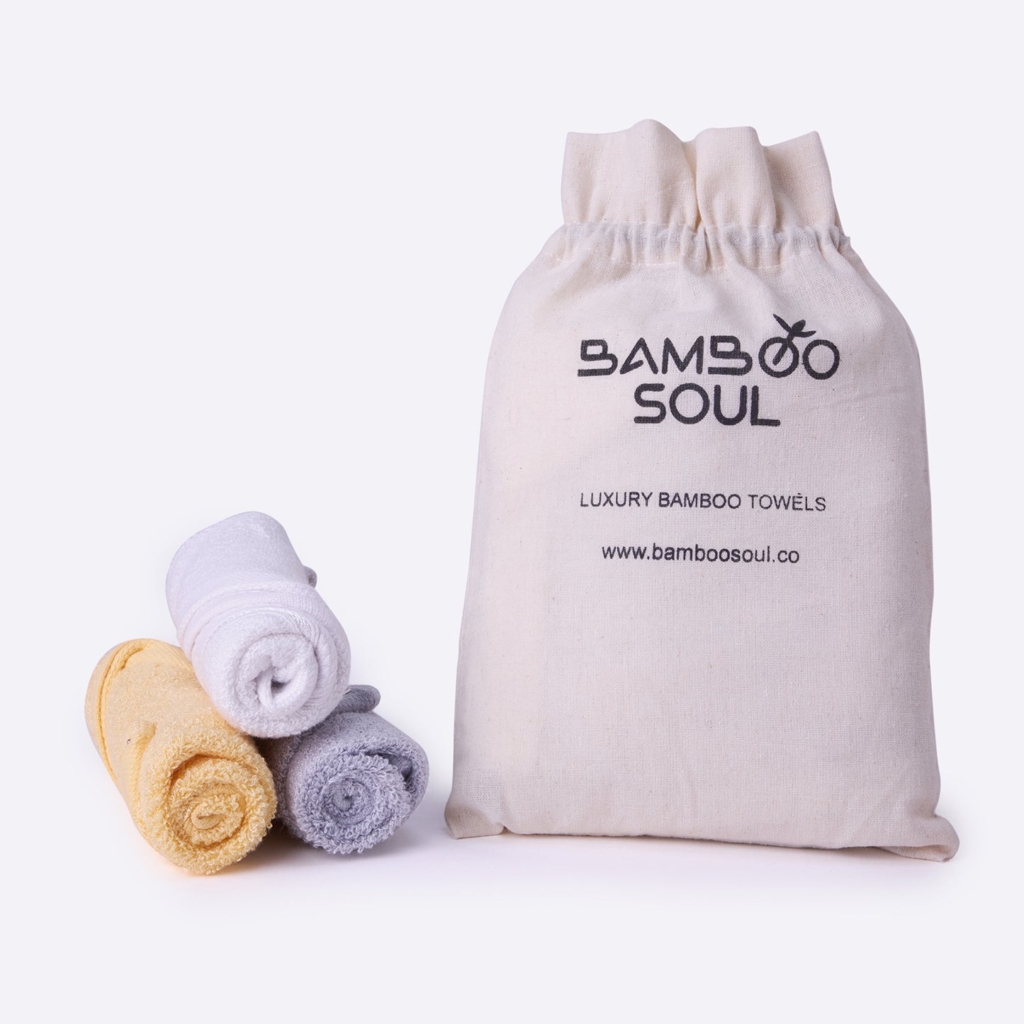 Bamboo Soul Bamboo Face Towel | Ultra Absorbent &amp; Super Soft | 30 x 30 cm - 550 GSM | Pack of 3 – White-Yellow-Grey