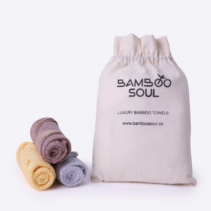 Bamboo Soul Bamboo Face Towel | Ultra Absorbent & Super Soft | 30 x 30 cm - 550 GSM | Pack of 3 – Dark Beige-Yellow-Grey