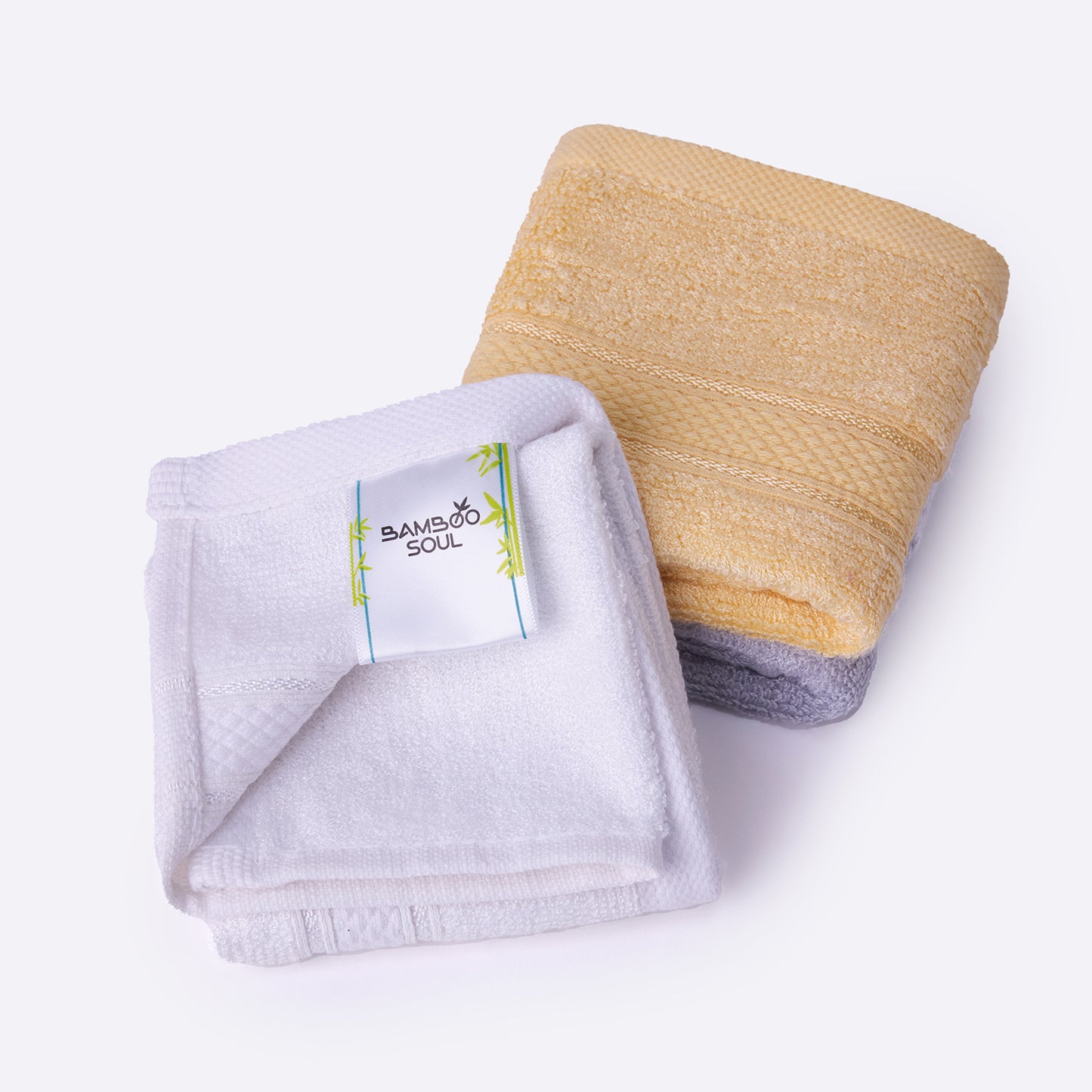 Bamboo Soul Bamboo Face Towel | Ultra Absorbent &amp; Super Soft | 30 x 30 cm - 550 GSM | Pack of 3 – White-Yellow-Grey