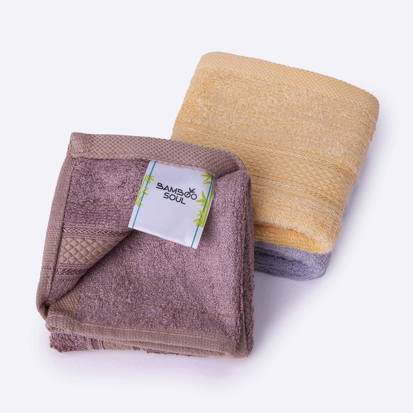 Bamboo Soul Bamboo Face Towel | Ultra Absorbent & Super Soft | 30 x 30 cm - 550 GSM | Pack of 3 – Dark Beige-Yellow-Grey