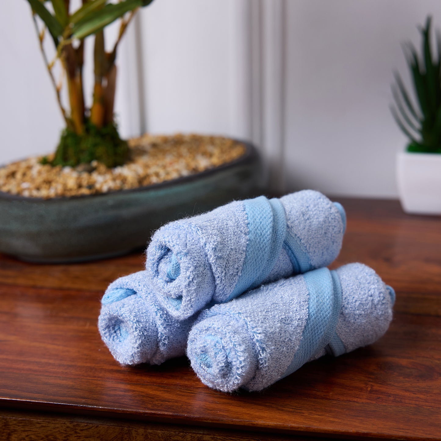 Bamboo Soul Bamboo Face Towel | Ultra Absorbent &amp; Super Soft | 30 x 30 cm - 550 GSM | Pack of 3 – Sky blue