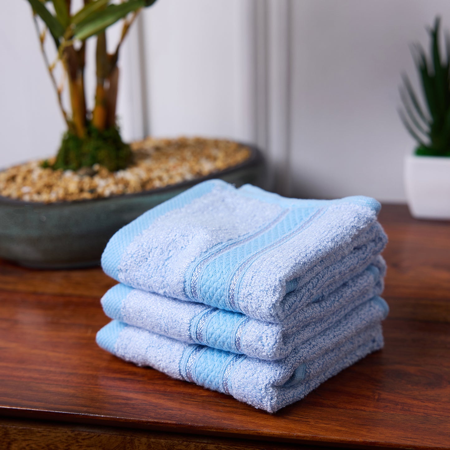 Bamboo Soul Bamboo Face Towel | Ultra Absorbent &amp; Super Soft | 30 x 30 cm - 550 GSM | Pack of 3 – Sky blue