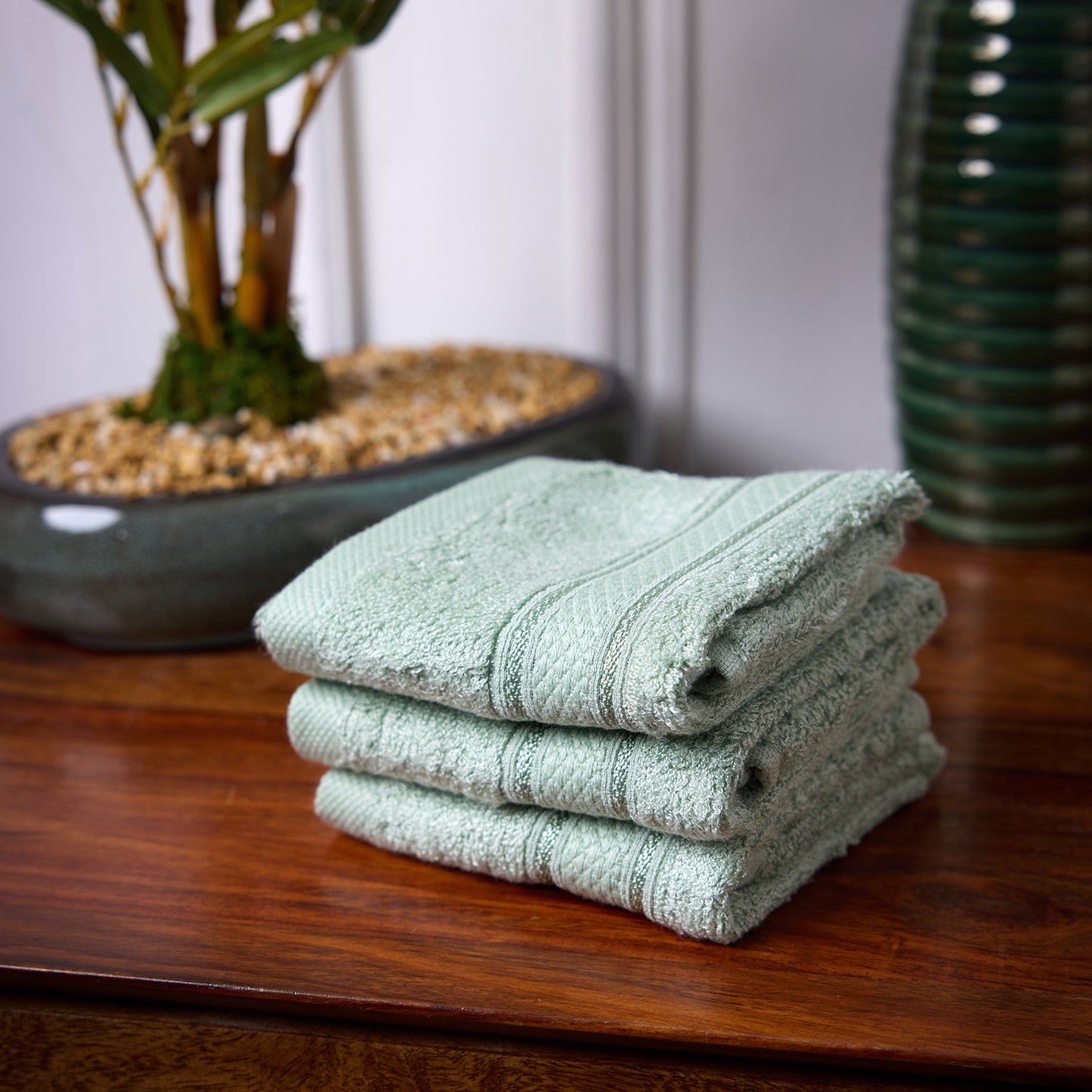 Bamboo Soul Bamboo Face Towel | Ultra Absorbent & Super Soft | 30 x 30 cm - 550 GSM | Pack of 3 – MInt Green