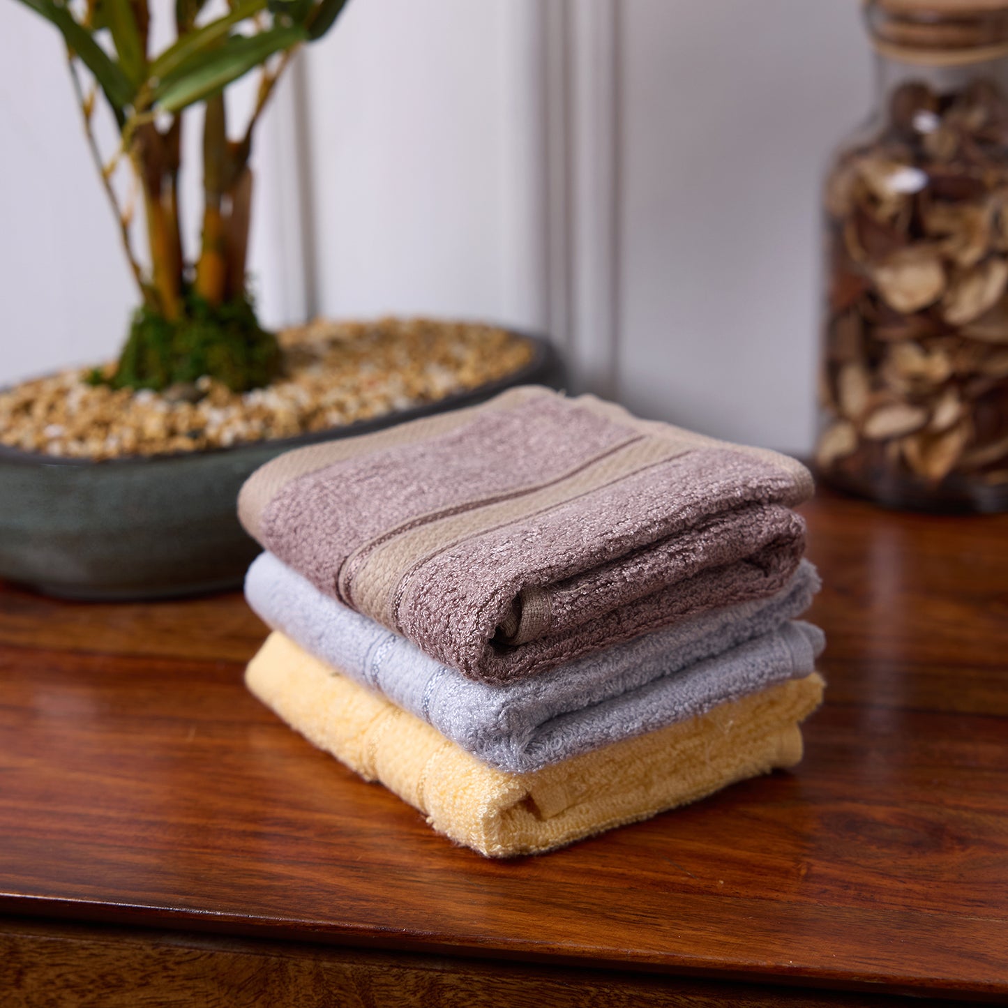 Bamboo Soul Bamboo Face Towel | Ultra Absorbent & Super Soft | 30 x 30 cm - 550 GSM | Pack of 3 – Dark Beige-Yellow-Grey