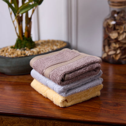 Bamboo Soul Bamboo Face Towel | Ultra Absorbent & Super Soft | 30 x 30 cm - 550 GSM | Pack of 3 – Dark Beige-Yellow-Grey