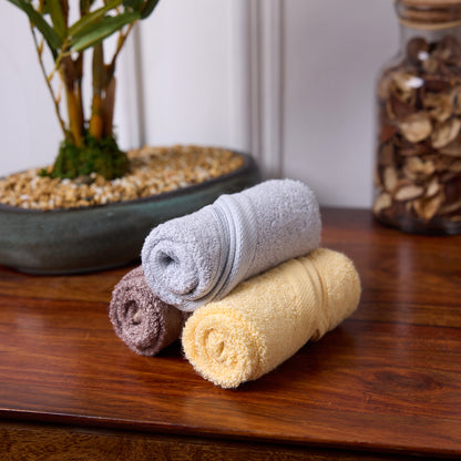 Bamboo Soul Bamboo Face Towel | Ultra Absorbent & Super Soft | 30 x 30 cm - 550 GSM | Pack of 3 – Dark Beige-Yellow-Grey