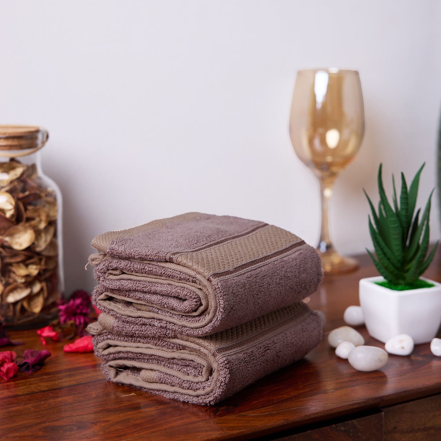 Bamboo Soul Bamboo Hand Towel | Ultra Absorbent & Super Soft | 40 x 60 cm - 550 GSM | Pack of 2 – Dark Beige
