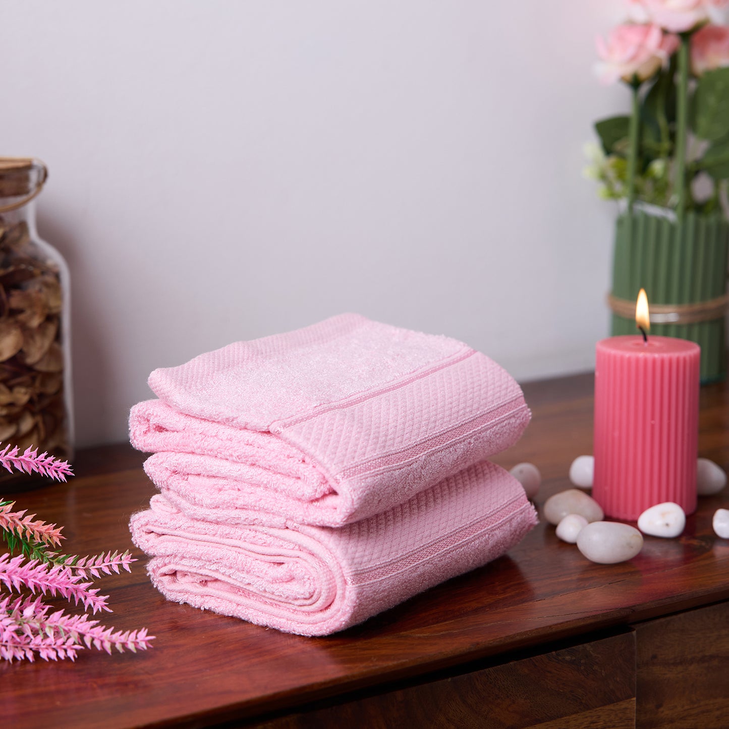 Bamboo Soul Bamboo Hand Towel | Ultra Absorbent & Super Soft | 40 x 60 cm - 550 GSM | Pack of 2 – Pink